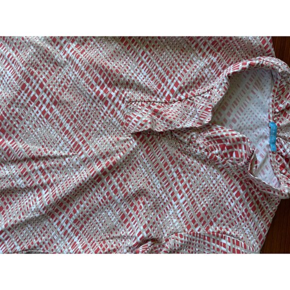 J.McLaughlin Womens 3/4 -Sleeve Red & White Patterned Blouse Ruffle Neck S - Picture 4 of 6